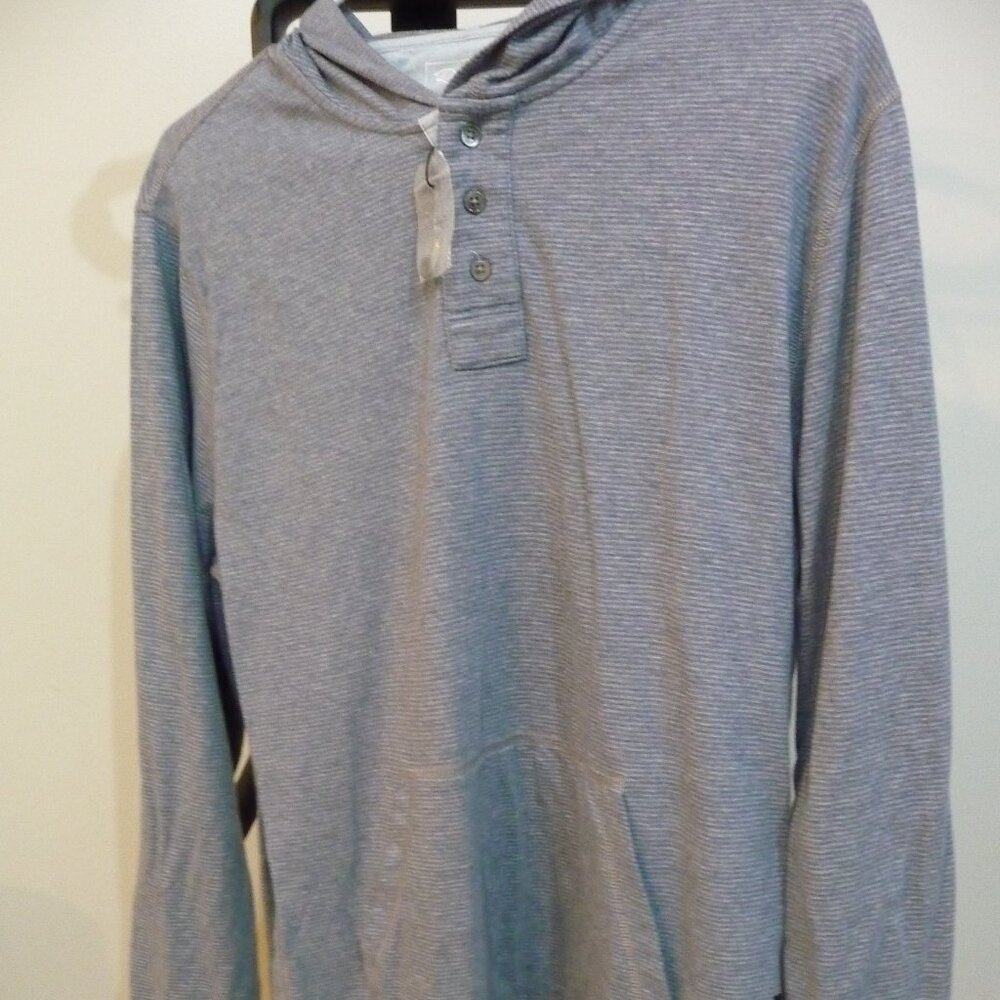 RAILS MAN BLUE GREY STRIPE HOODIE KENGAROO POCKET COTTON   SIZE MEDIUM NEW